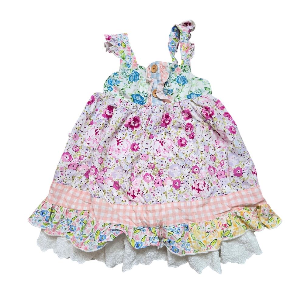 SweetHoney Happy Tunic Purple Pink Floral Blue Gingham Tunic Dress 4T